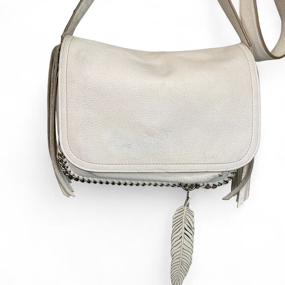 Coach Dakotah Leather Fringe Flap WhipStitch Crossbody bag Feather charm 34396. - Picture 1 of 14